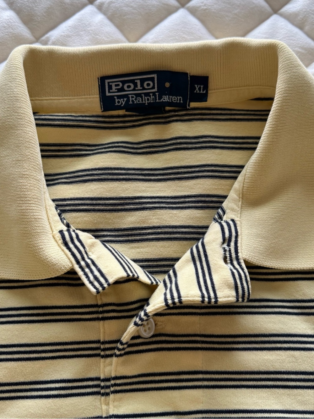Vintage Polo Ralph Lauren Striped Polo Shirt Men's XL Cream Navy 90s Y2K